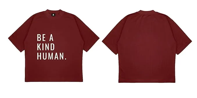 ANGAR Cotton Drop Shoulder Half Sleeves Oversized Fit KIND HUMAN Printed T-Shirt for Men