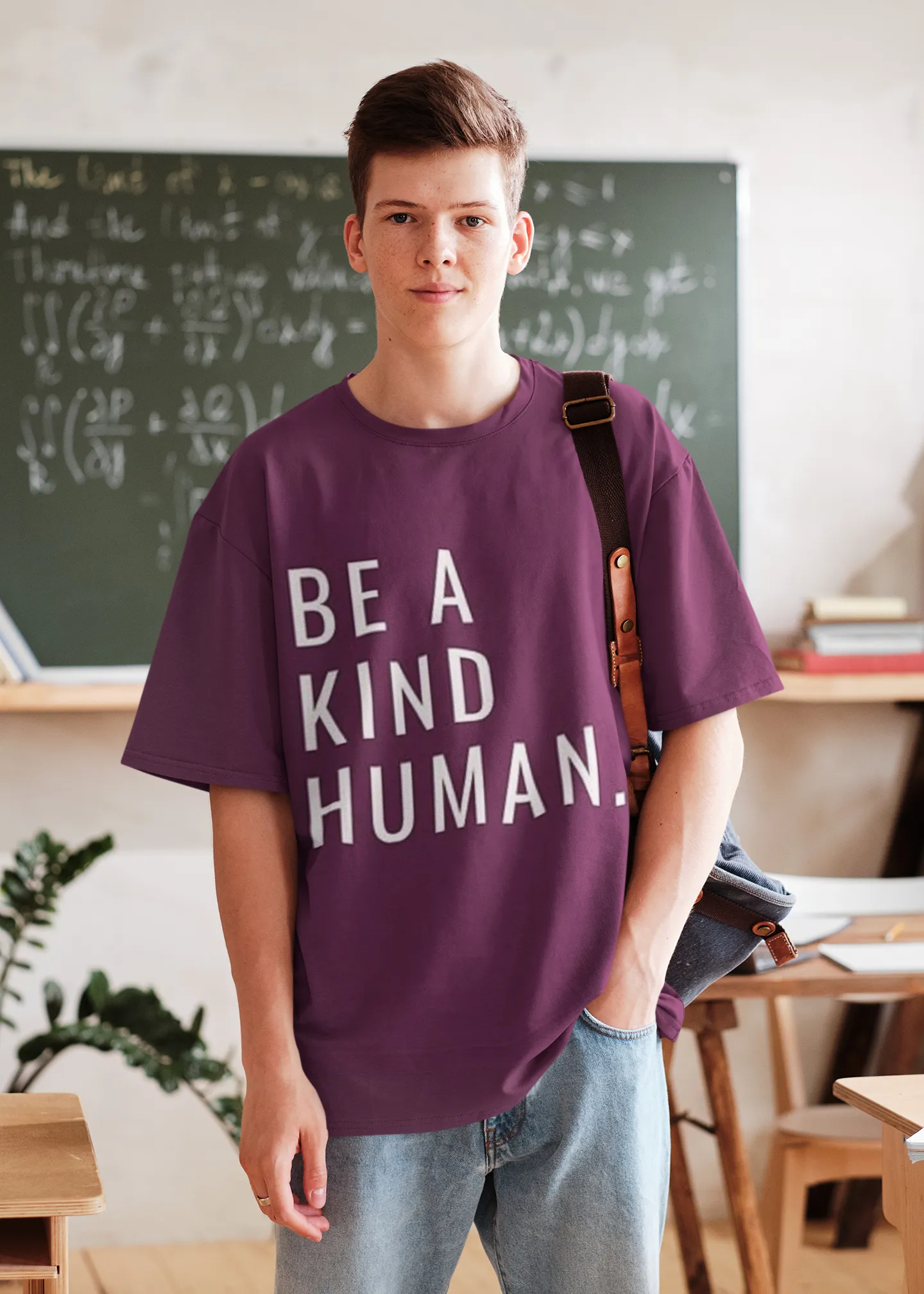 ANGAR Cotton Drop Shoulder Half Sleeves Oversized Fit KIND HUMAN Printed T-Shirt for Men