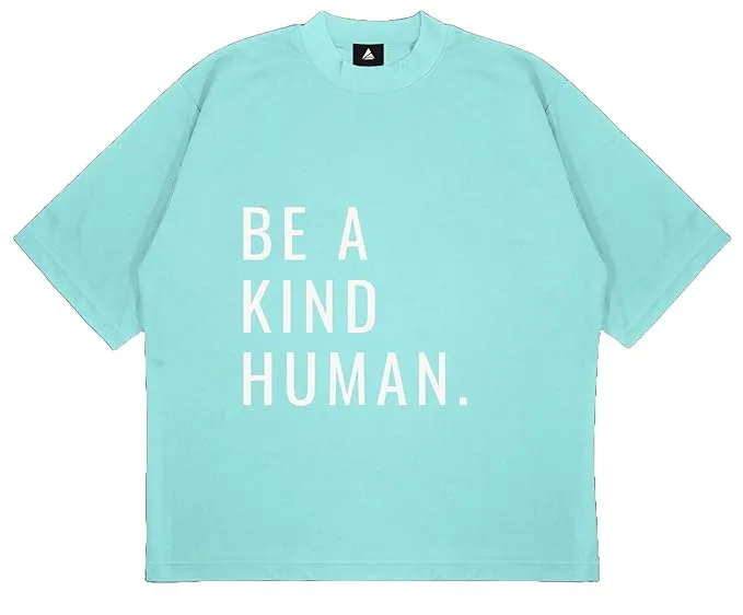 ANGAR Cotton Drop Shoulder Half Sleeves Oversized Fit KIND HUMAN Printed T-Shirt for Men