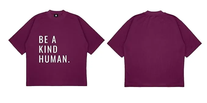 ANGAR Cotton Drop Shoulder Half Sleeves Oversized Fit KIND HUMAN Printed T-Shirt for Men