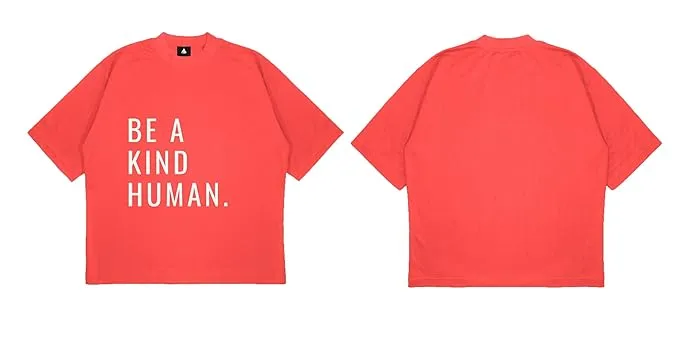 ANGAR Cotton Drop Shoulder Half Sleeves Oversized Fit KIND HUMAN Printed T-Shirt for Men
