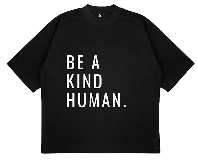 ANGAR Cotton Drop Shoulder Half Sleeves Oversized Fit KIND HUMAN Printed T-Shirt for Men