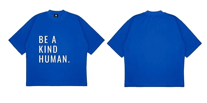 ANGAR Cotton Drop Shoulder Half Sleeves Oversized Fit KIND HUMAN Printed T-Shirt for Men