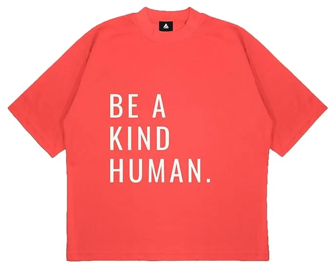 ANGAR Cotton Drop Shoulder Half Sleeves Oversized Fit KIND HUMAN Printed T-Shirt for Men