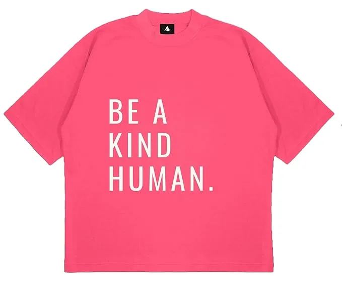 ANGAR Cotton Drop Shoulder Half Sleeves Oversized Fit KIND HUMAN Printed T-Shirt for Women