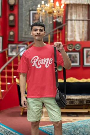 ANGAR Cotton Drop Shoulder Half Sleeves Oversized Fit ROME Printed T-Shirt for Men