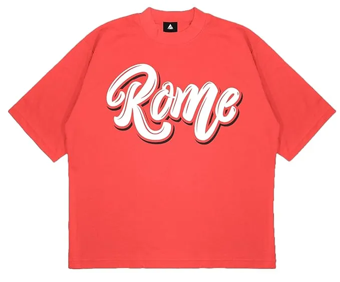 ANGAR Cotton Drop Shoulder Half Sleeves Oversized Fit ROME Printed T-Shirt for Men