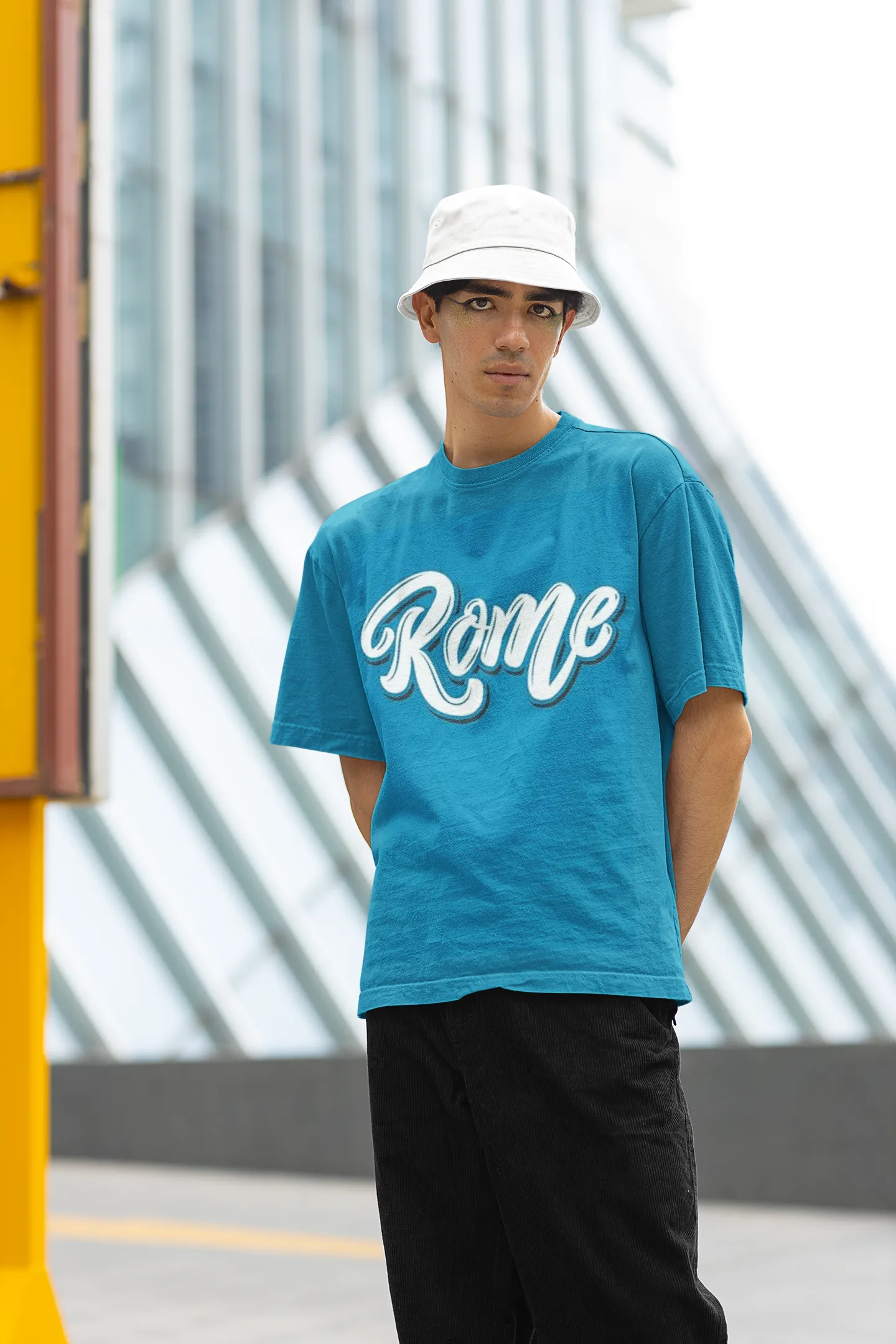 ANGAR Cotton Drop Shoulder Half Sleeves Oversized Fit ROME Printed T-Shirt for Men