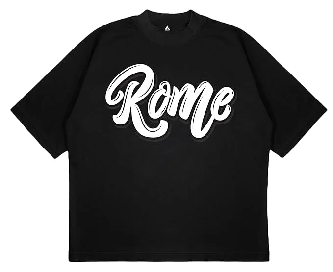 ANGAR Cotton Drop Shoulder Half Sleeves Oversized Fit ROME Printed T-Shirt for Men
