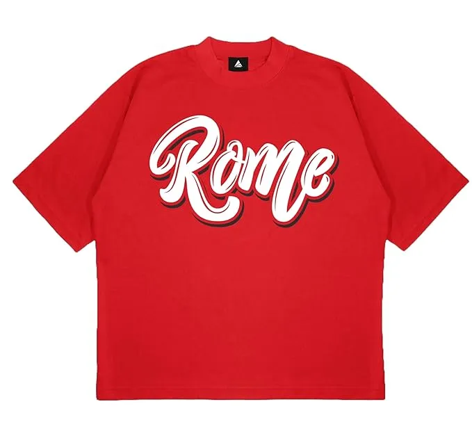 ANGAR Cotton Drop Shoulder Half Sleeves Oversized Fit ROME Printed T-Shirt for Men