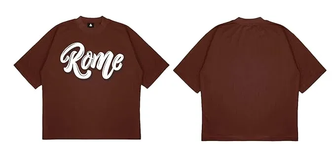 ANGAR Cotton Drop Shoulder Half Sleeves Oversized Fit ROME Printed T-Shirt for Men