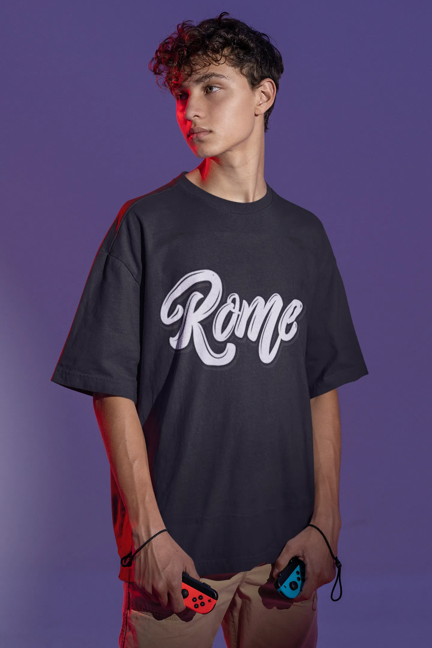 ANGAR Cotton Drop Shoulder Half Sleeves Oversized Fit ROME Printed T-Shirt for Men