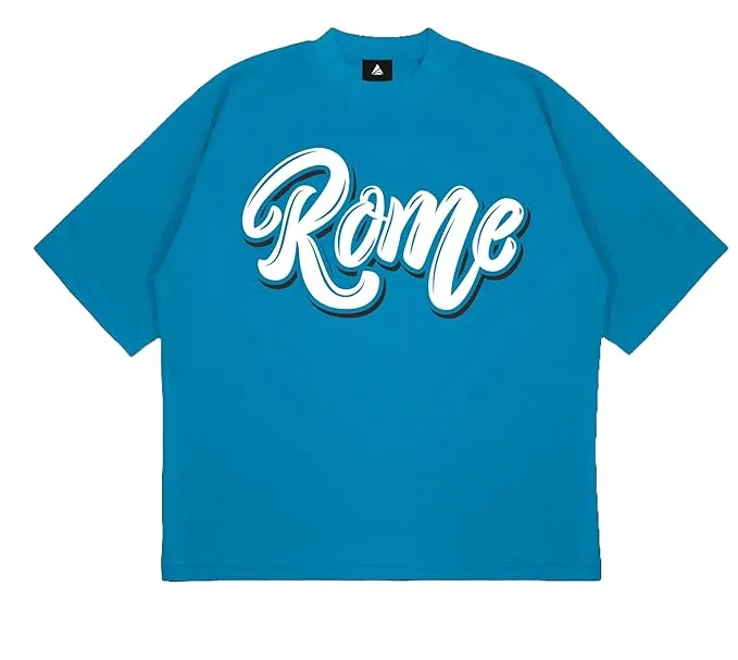 ANGAR Cotton Drop Shoulder Half Sleeves Oversized Fit ROME Printed T-Shirt for Men