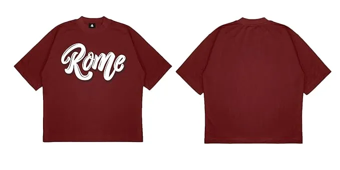 ANGAR Cotton Drop Shoulder Half Sleeves Oversized Fit ROME Printed T-Shirt for Men