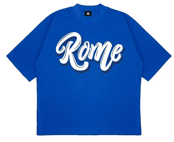 ANGAR Cotton Drop Shoulder Half Sleeves Oversized Fit ROME Printed T-Shirt for Men