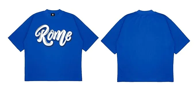 ANGAR Cotton Drop Shoulder Half Sleeves Oversized Fit ROME Printed T-Shirt for Men