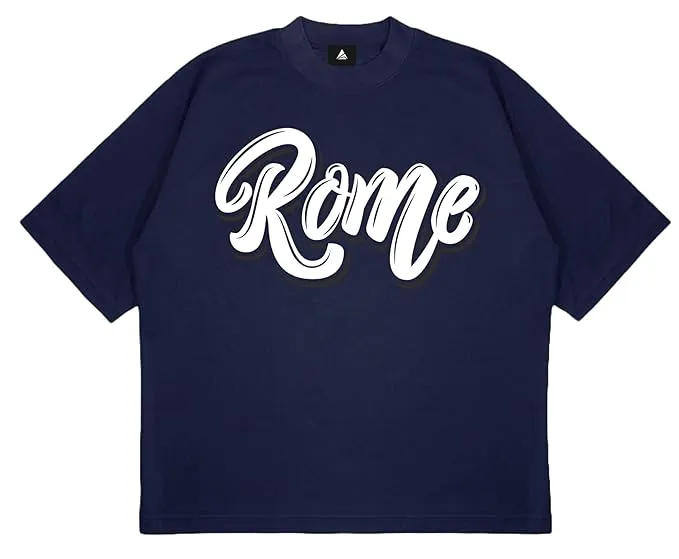 ANGAR Cotton Drop Shoulder Half Sleeves Oversized Fit ROME Printed T-Shirt for Men