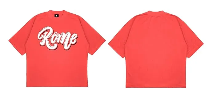 ANGAR Cotton Drop Shoulder Half Sleeves Oversized Fit ROME Printed T-Shirt for Men