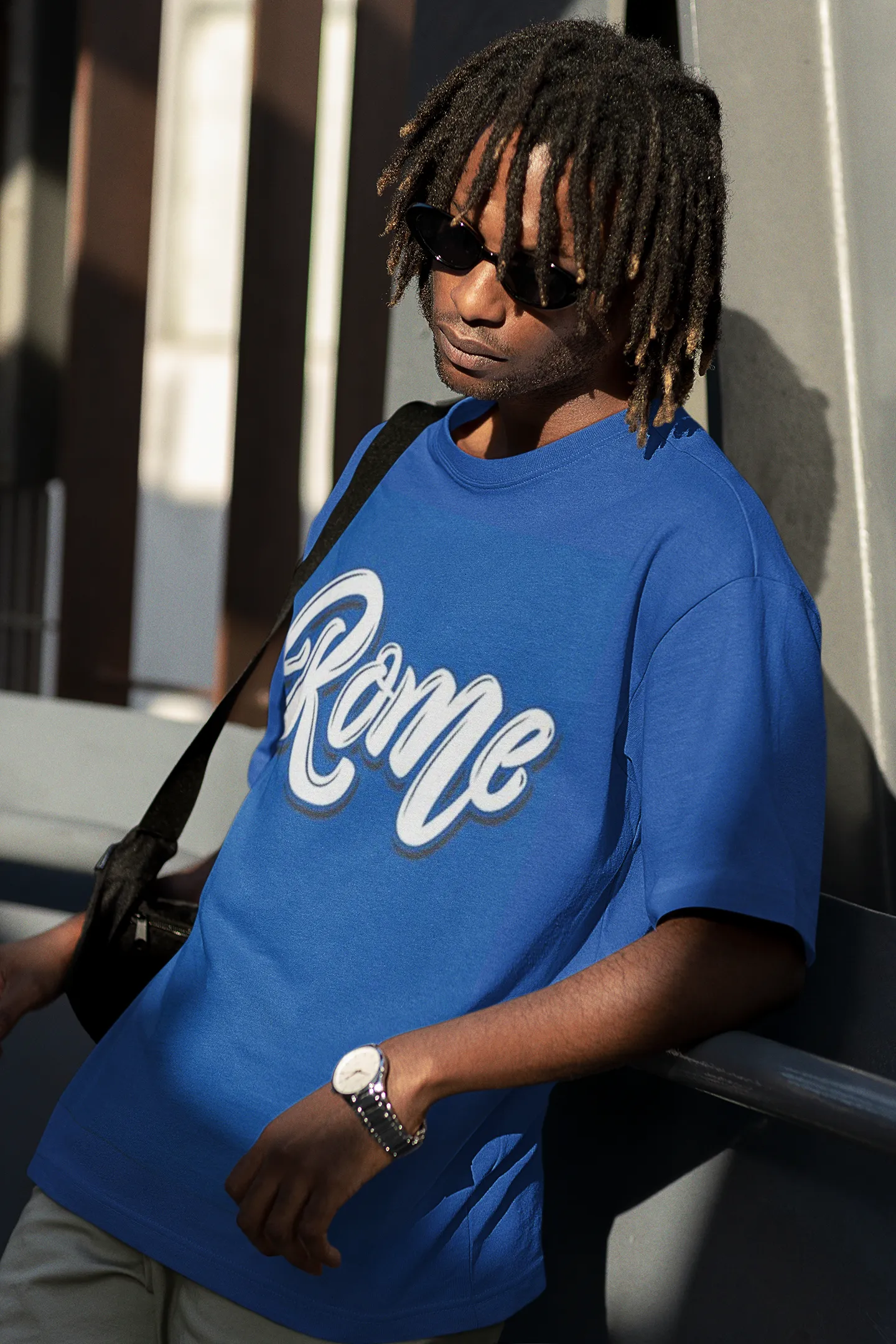 ANGAR Cotton Drop Shoulder Half Sleeves Oversized Fit ROME Printed T-Shirt for Men