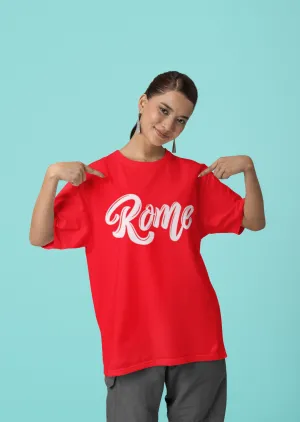 ANGAR Cotton Drop Shoulder Half Sleeves Oversized Fit ROME Printed T-Shirt for Women