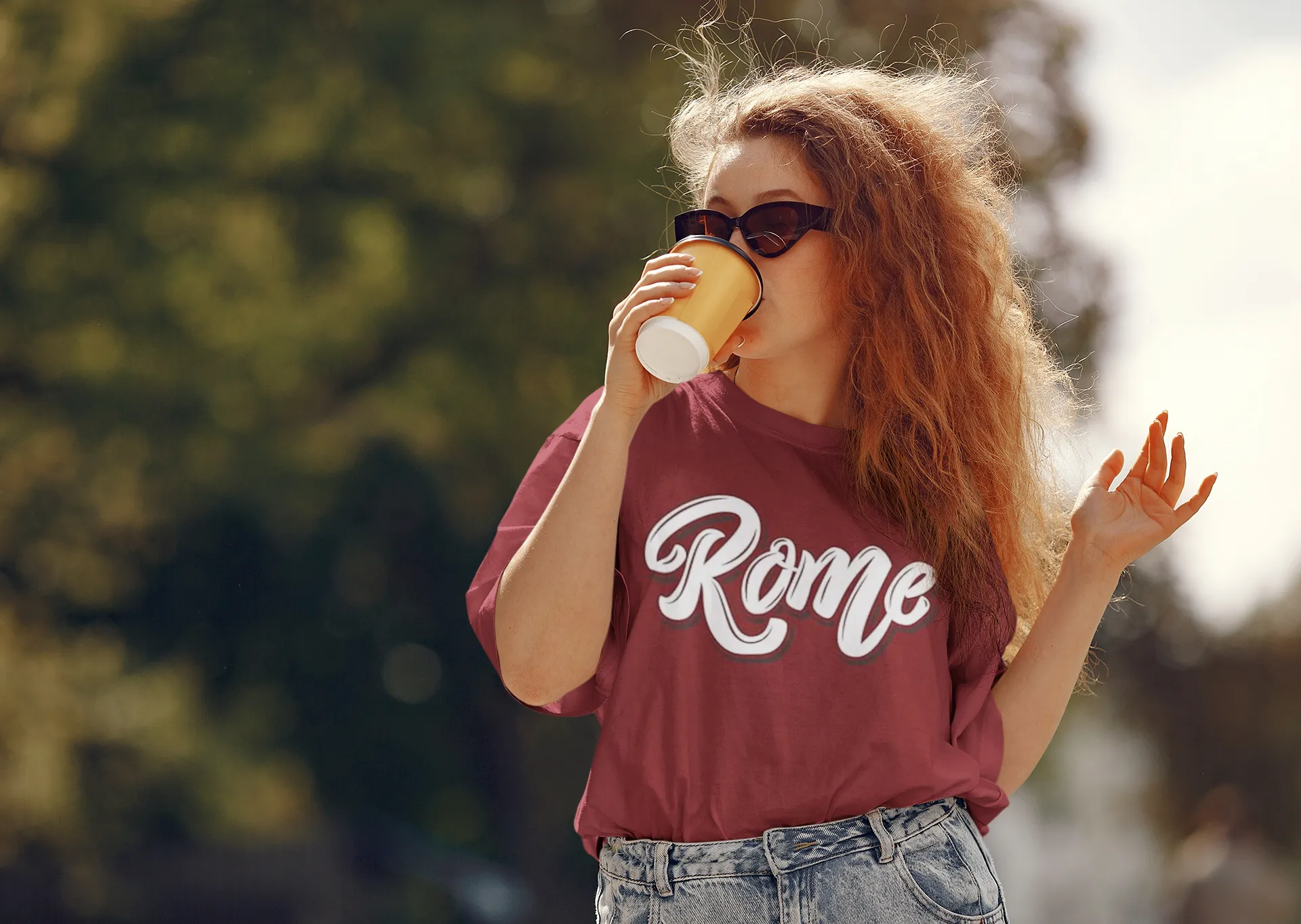 ANGAR Cotton Drop Shoulder Half Sleeves Oversized Fit ROME Printed T-Shirt for Women