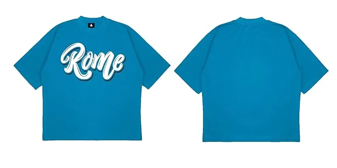 ANGAR Cotton Drop Shoulder Half Sleeves Oversized Fit ROME Printed T-Shirt for Women