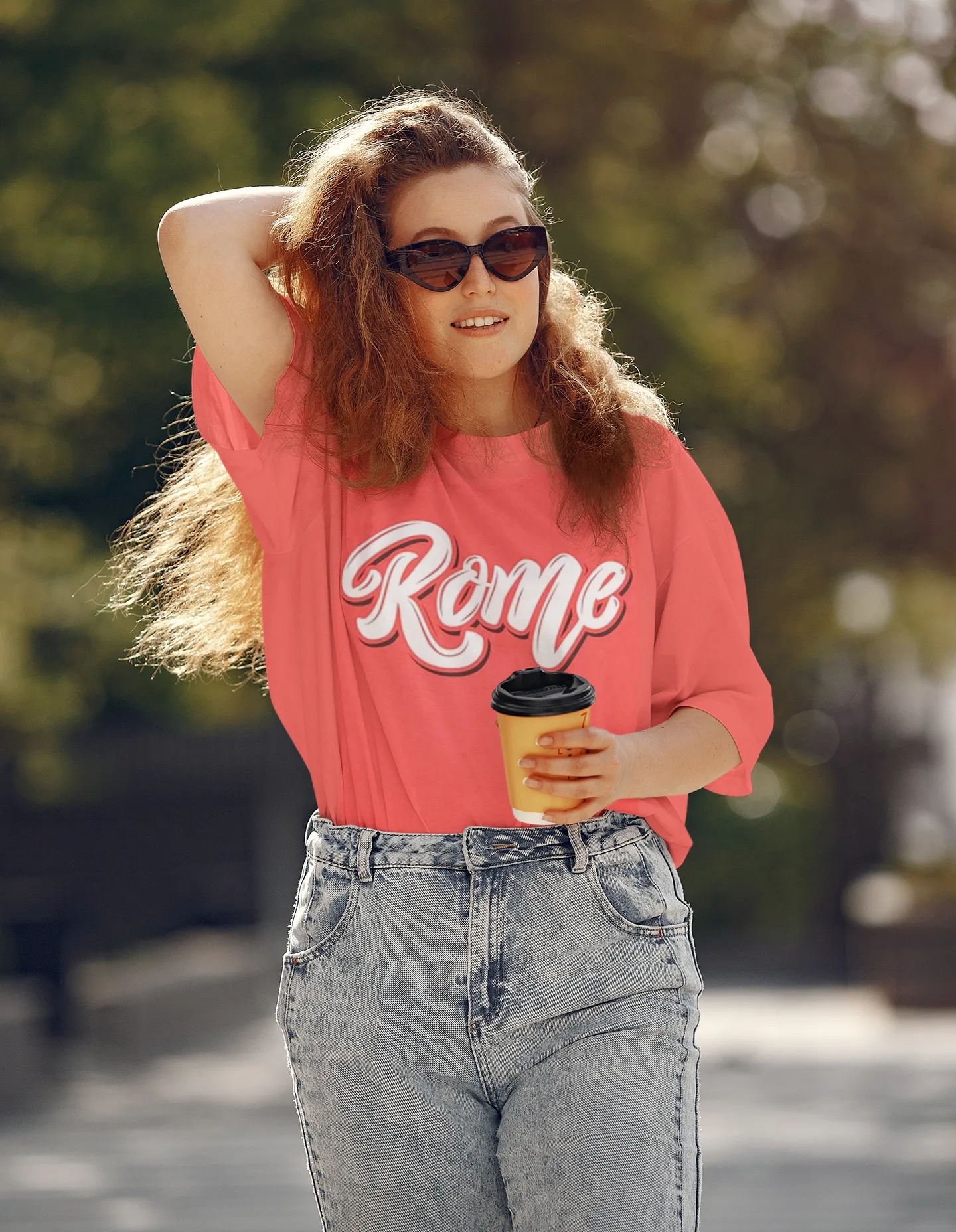 ANGAR Cotton Drop Shoulder Half Sleeves Oversized Fit ROME Printed T-Shirt for Women