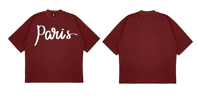 ANGAR Cotton Drop Shoulder PARIS Half Sleeves Oversized Fit Printed T-Shirt for Men