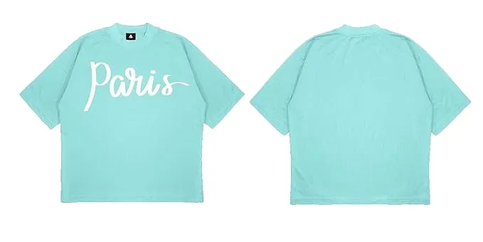 ANGAR Cotton Drop Shoulder PARIS Half Sleeves Oversized Fit Printed T-Shirt for Men