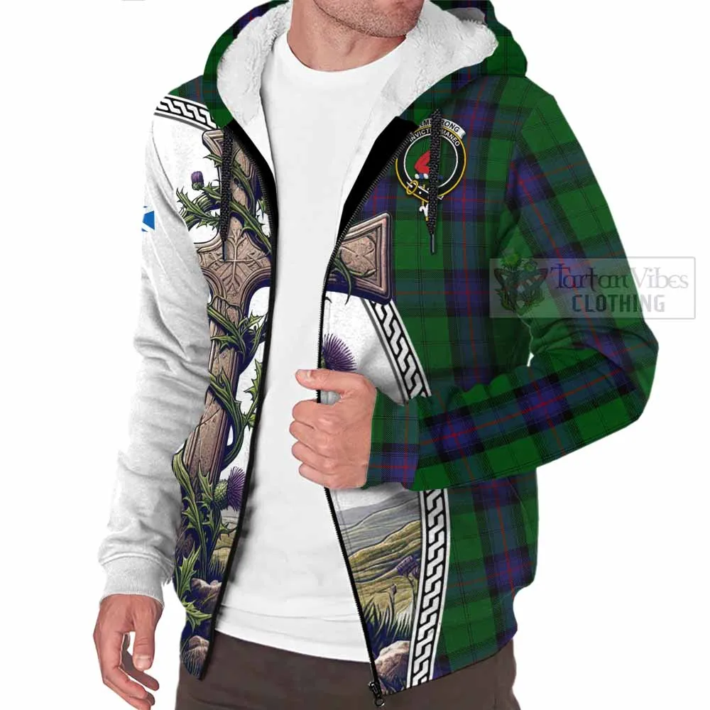 Armstrong Tartan Sherpa Hoodie with Family Crest and St. Andrew's Cross Accented by Thistle Vines