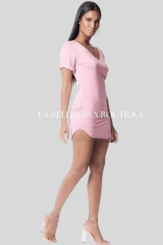 Ave v-neck short sleeve loose fit-mini dress