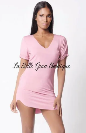 Ave v-neck short sleeve loose fit-mini dress