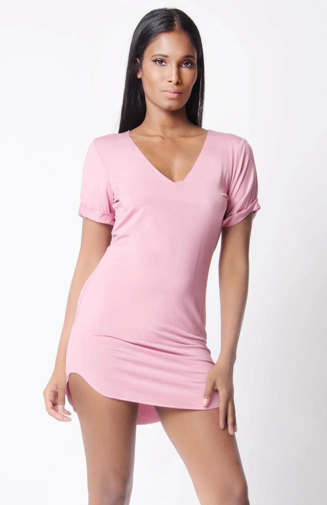 Ave v-neck short sleeve loose fit-mini dress