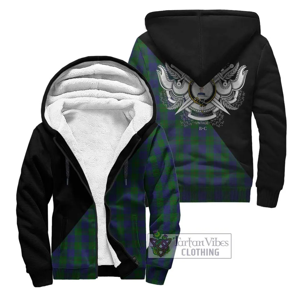 Barclay Tartan Sherpa Hoodie with Family Crest and Military Logo Style