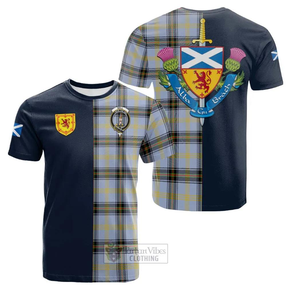Bell Tartan Cotton T-shirt Alba with Scottish Lion Royal Arm Half Style