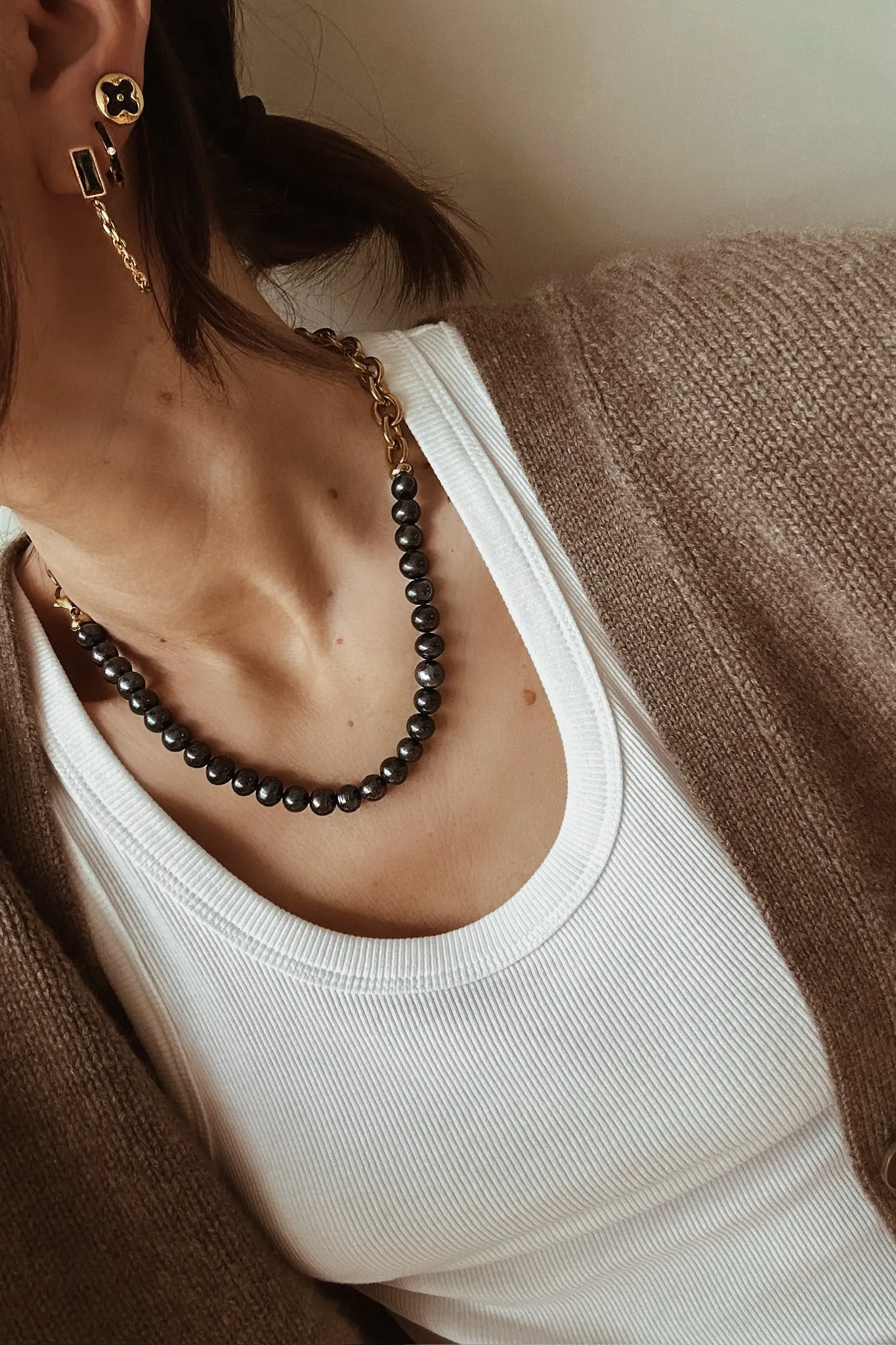 Black Enamel and Cubic Zirconia Huggies