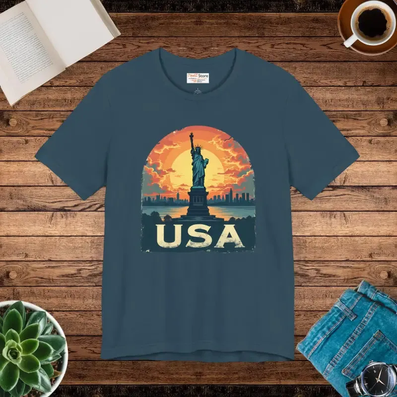 Bold Unisex Jersey Tee Usa Sunset Design