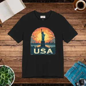 Bold Unisex Jersey Tee Usa Sunset Design