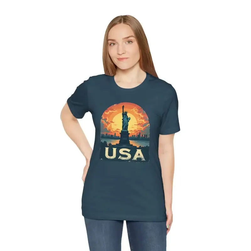 Bold Unisex Jersey Tee Usa Sunset Design