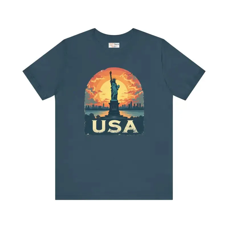 Bold Unisex Jersey Tee Usa Sunset Design