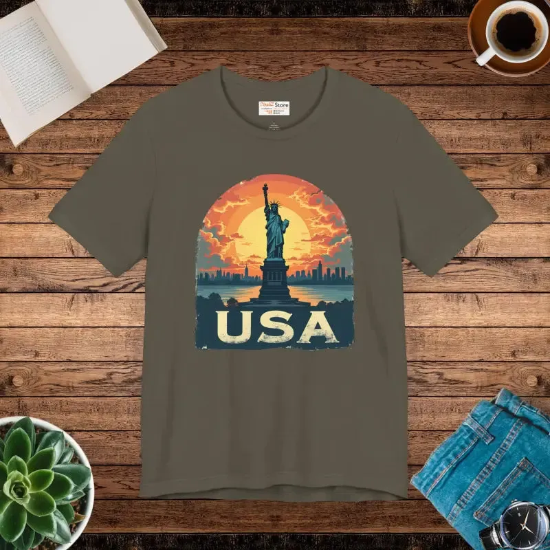 Bold Unisex Jersey Tee Usa Sunset Design