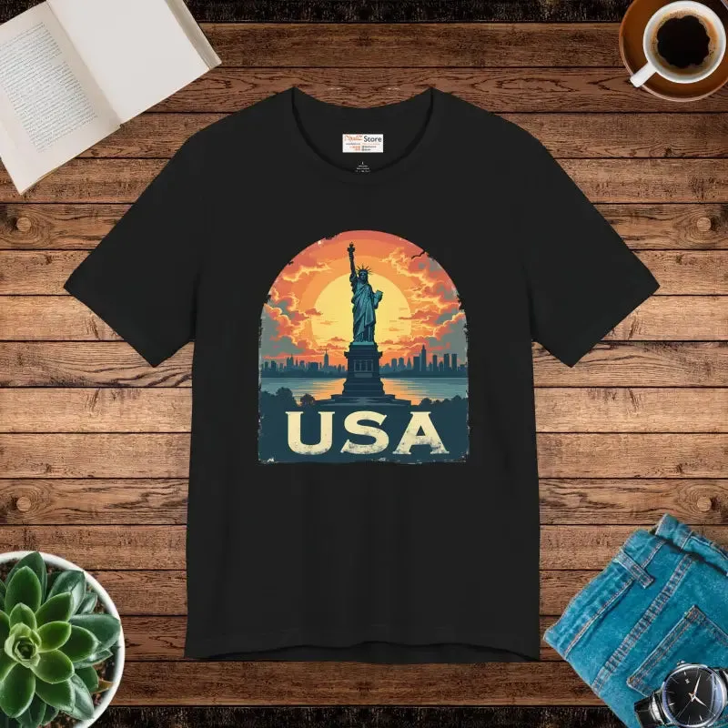 Bold Unisex Jersey Tee Usa Sunset Design
