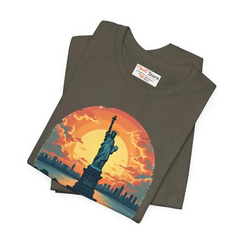 Bold Unisex Jersey Tee Usa Sunset Design
