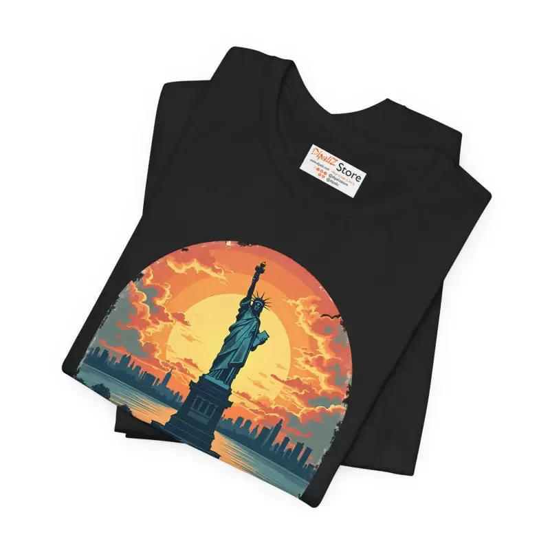 Bold Unisex Jersey Tee Usa Sunset Design