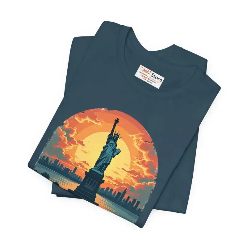 Bold Unisex Jersey Tee Usa Sunset Design