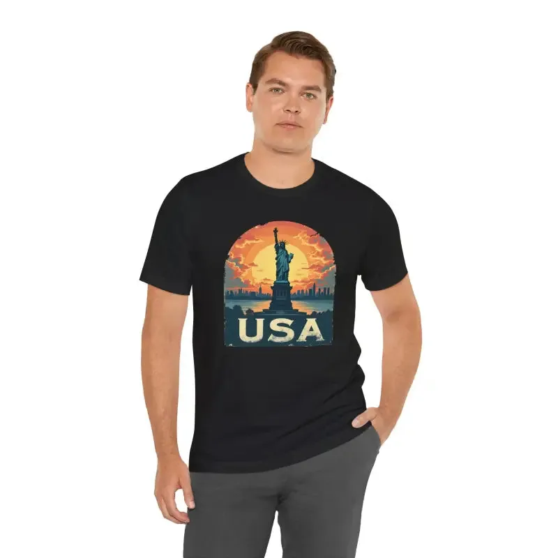 Bold Unisex Jersey Tee Usa Sunset Design