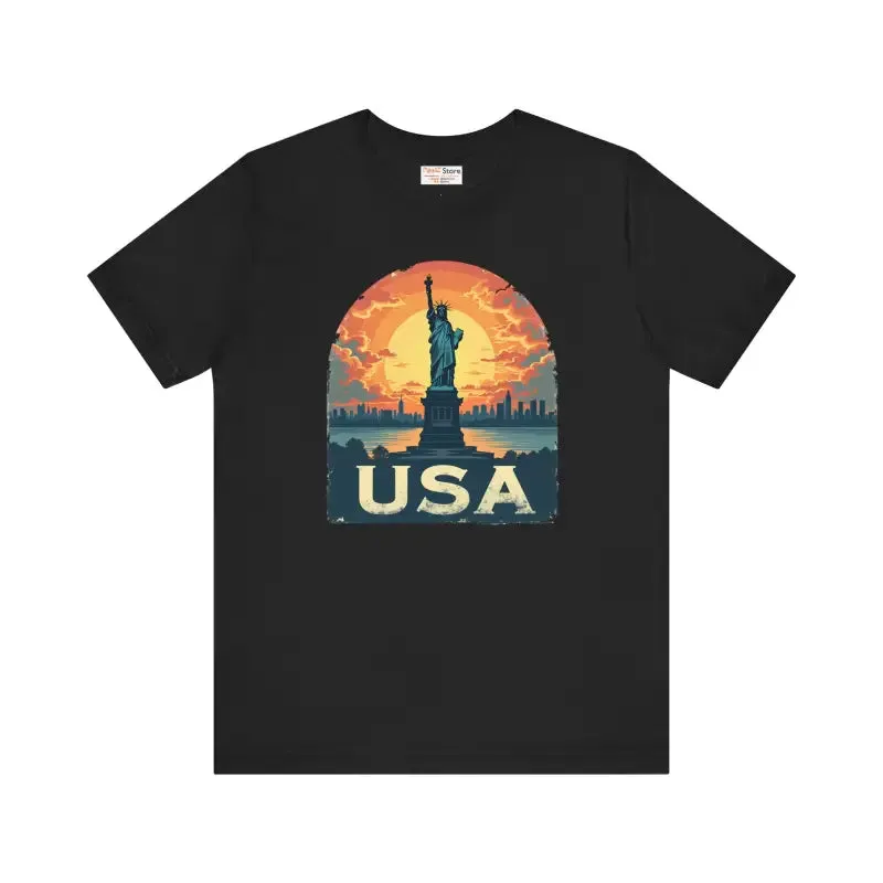 Bold Unisex Jersey Tee Usa Sunset Design