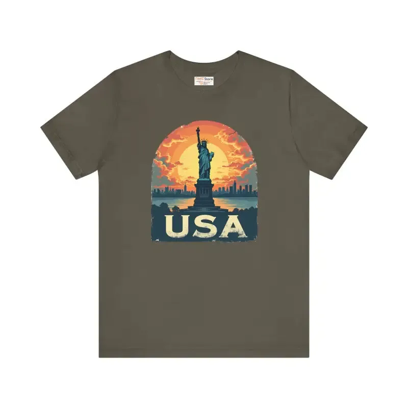 Bold Unisex Jersey Tee Usa Sunset Design