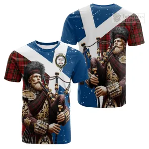 Brodie Tartan Cotton T-shirt with Family Crest Scottish Bagpiper Vibes