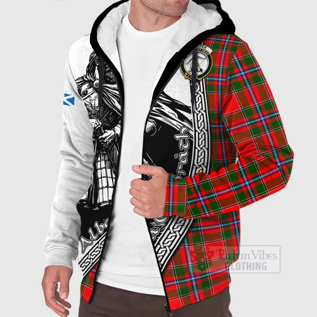 Butter Tartan Clan Crest Sherpa Hoodie with Highlander Warrior Celtic Style